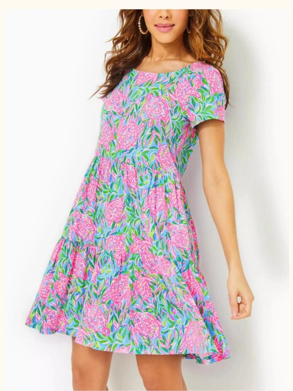 Lilly Pulitzer Geanna Swing Mini Dress Tiered Turtle Printed Cotton M 290422